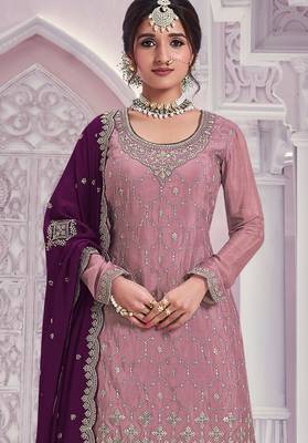 Peach embroidered chinon palazzo suit 2