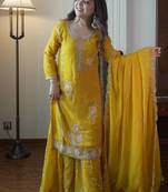 Elegant fox georgette embroidered gharara suit set with dupatta