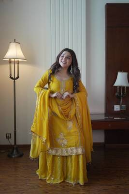 Elegant fox georgette embroidered gharara suit set with dupatta 2