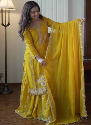 Elegant fox georgette embroidered gharara suit set with dupatta 3