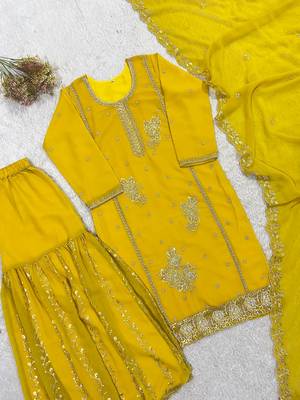 Elegant fox georgette embroidered gharara suit set with dupatta 4
