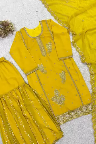 Elegant fox georgette embroidered gharara suit set with dupatta