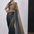 Teal blue golden satin silk designer party wear saree sari