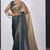 Teal blue golden satin silk designer party wear saree sari