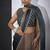 Teal blue golden satin silk designer party wear saree sari