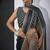 Teal blue golden satin silk designer party wear saree sari
