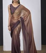 Golden wine satin silk party wear designer saree sari