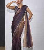 Satin silk purple party wear designer wedding saree sari