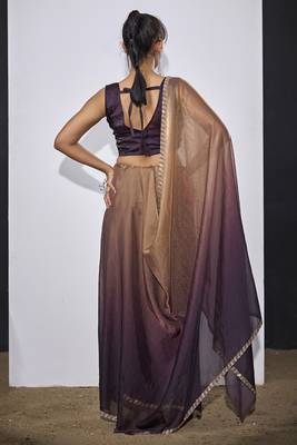 Satin silk purple party wear designer wedding saree sari 2