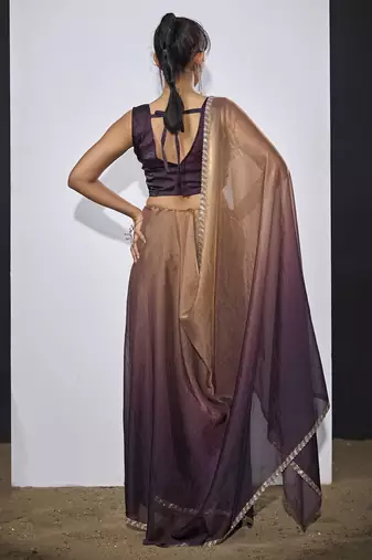 Satin silk purple party wear designer wedding saree sari