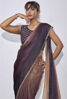Satin silk purple party wear designer wedding saree sari 3