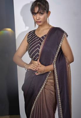 Satin silk purple party wear designer wedding saree sari 4