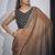 Golden grey satin silk designer party wear saree sari
