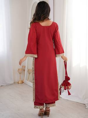 Stylish Maroon Mirror Laced Crepe Wedding Wear Kurti With Pant 6