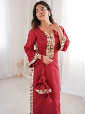 Stylish Maroon Mirror Laced Crepe Wedding Wear Kurti With Pant 8