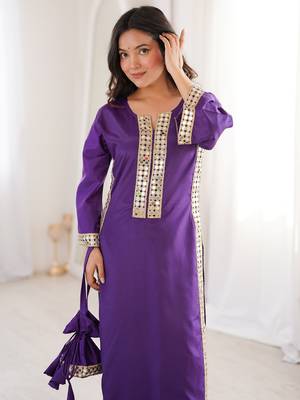 Awesome Purple Laced Work Crepe Festive Wear Kurti With Pant 6