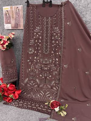 Dark brown embroidered faux georgette salwar suit 3