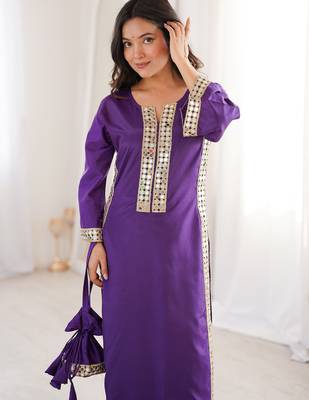Awesome Purple Laced Work Crepe Festive Wear Kurti With Pant 7