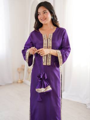 Awesome Purple Laced Work Crepe Festive Wear Kurti With Pant 8