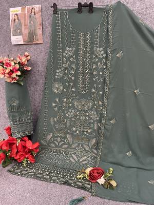 Dark green embroidered faux georgette salwar suit 3