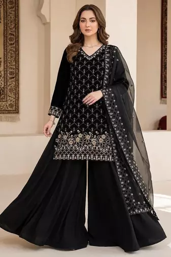 Designer fendy embroidered kurti plazzo set with cut work dupatta
