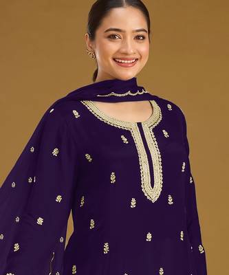 Purple embroidered faux georgette salwar suit 2