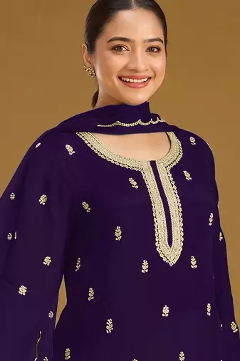 Purple embroidered faux georgette salwar suit