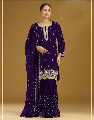 Purple embroidered faux georgette salwar suit 3