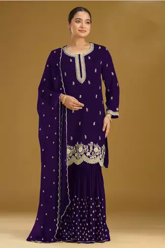 Purple embroidered faux georgette salwar suit