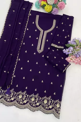 Purple embroidered faux georgette salwar suit