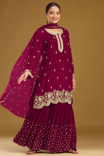 Cherry embroidered faux georgette salwar suit