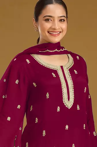 Cherry embroidered faux georgette salwar suit