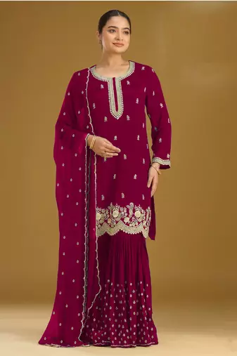Cherry embroidered faux georgette salwar suit