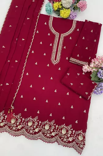 Cherry embroidered faux georgette salwar suit