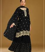 Black color embroideried faux georgette semi stitched salwar suit