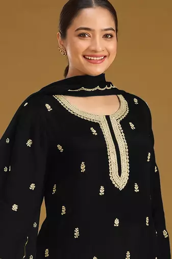 Black embroidered faux georgette salwar suit