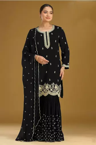 Black embroidered faux georgette salwar suit