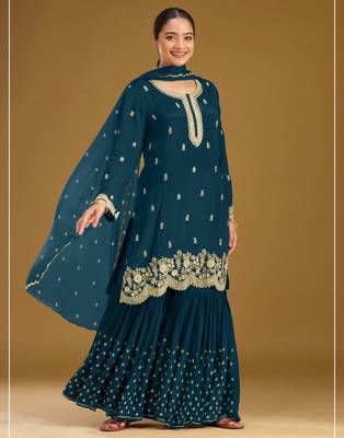 Morpich embroidered faux georgette salwar suit 1