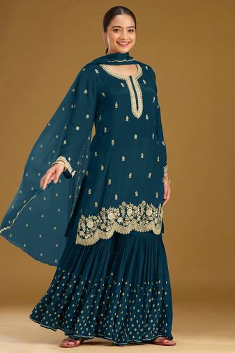 Morpich embroidered faux georgette salwar suit
