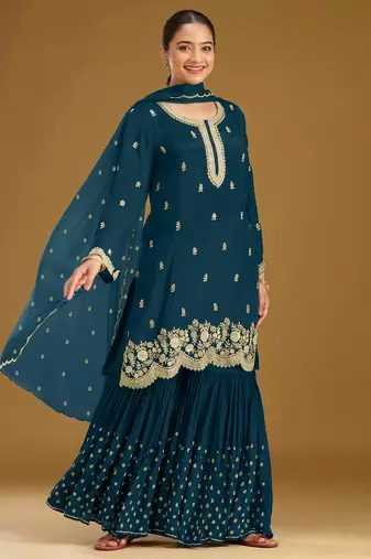 Morpich color embroideried faux georgette semi stitched salwar suit