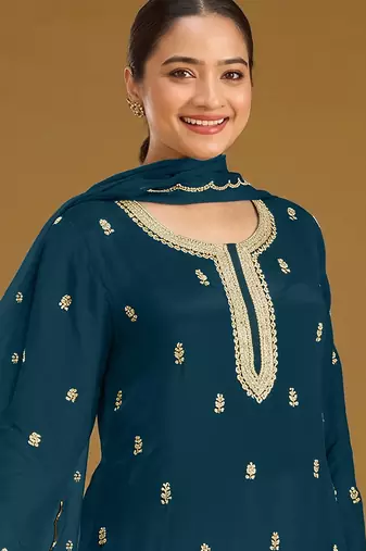 Morpich embroidered faux georgette salwar suit
