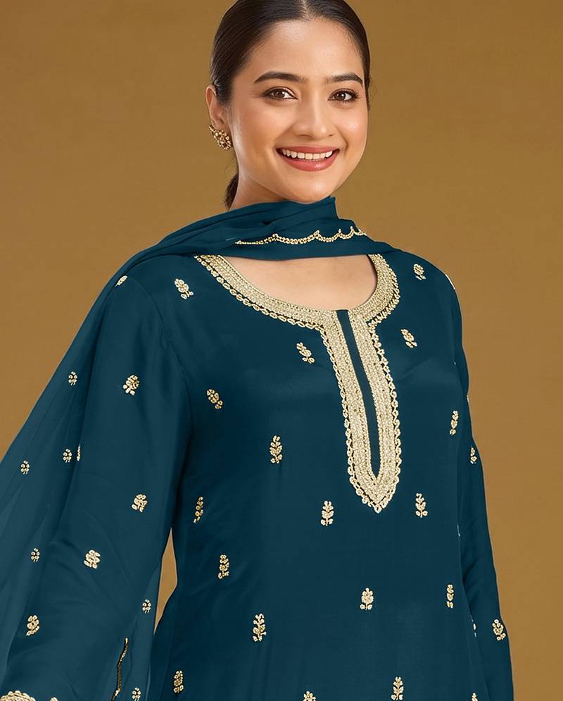 Morpich color embroideried faux georgette semi stitched salwar suit