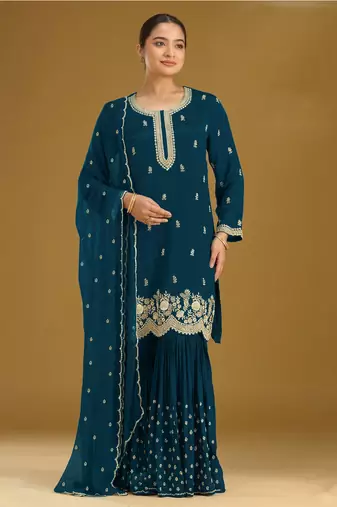 Morpich embroidered faux georgette salwar suit