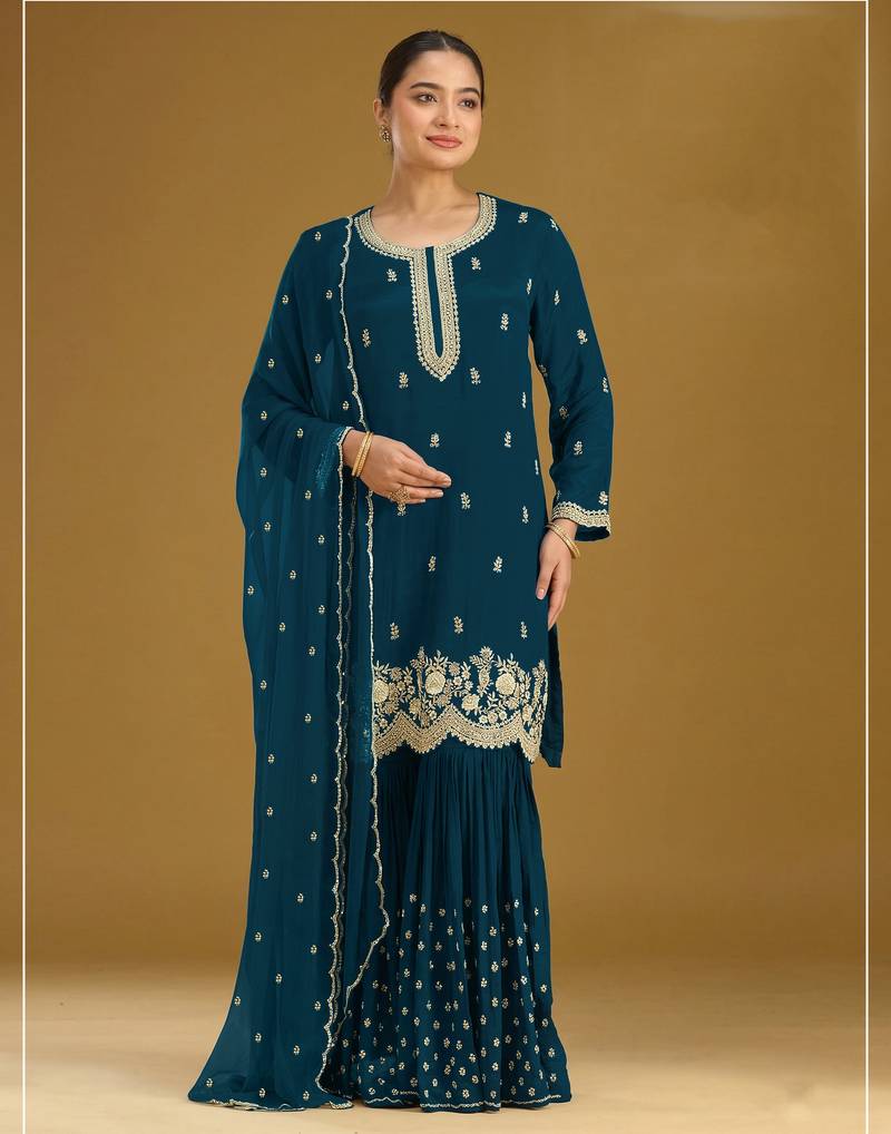 Morpich color embroideried faux georgette semi stitched salwar suit