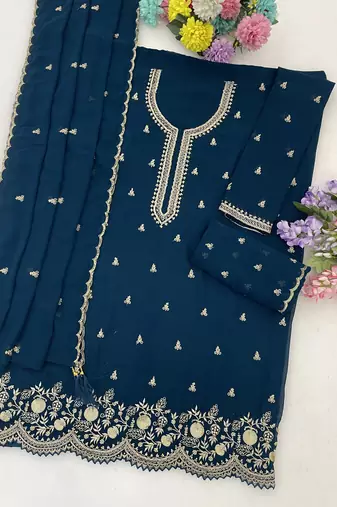 Morpich embroidered faux georgette salwar suit