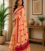 pastel orange chanderi cotton floral butti motifs printed ready made saree