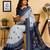 off white & navy blue chanderi cotton floral butti motifs printed pre draped saree