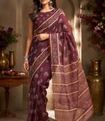 burgundy chanderi cotton woven butti printed pre draped saree
