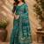 deep teal chanderi cotton floral jaal printed pre-stitched saree