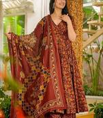 Maroon heavy digital printed pure maslin salwar-kameez